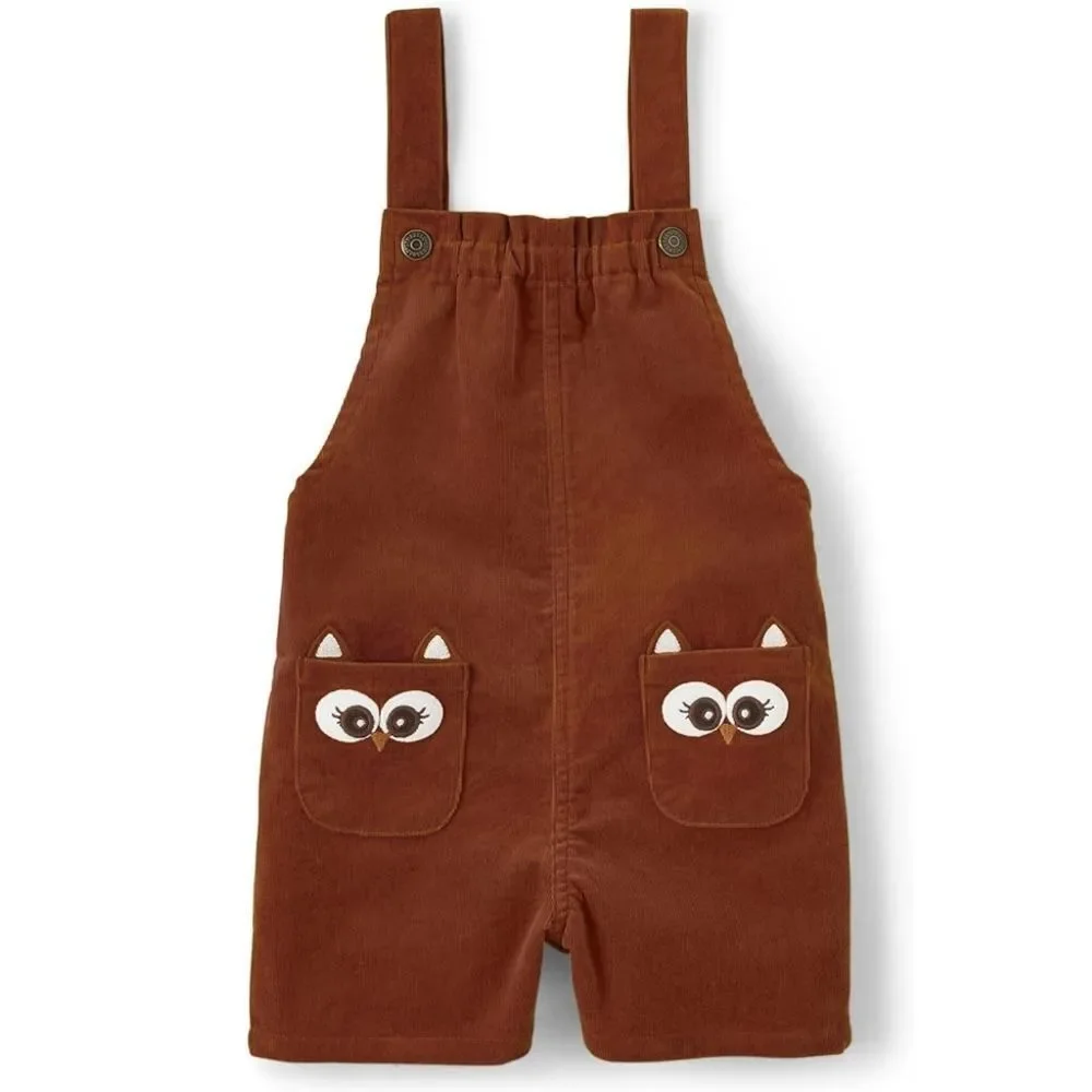 Gymboree Girls Brown Cotton Corduroy Owl Shortalls Overalls Shorts Size 8 NEW